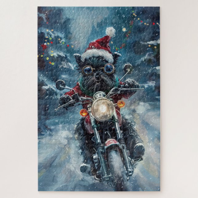 Quebra-cabeça Natal de Motocicleta de Cachorro Affenpinscher (Vertical)