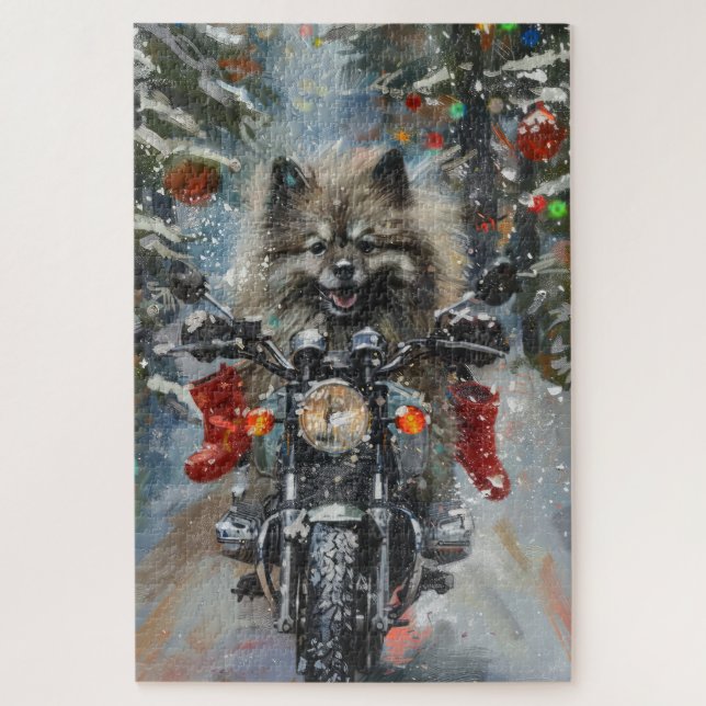 Quebra-cabeça Natal de Motocicleta de Keeshond (Vertical)