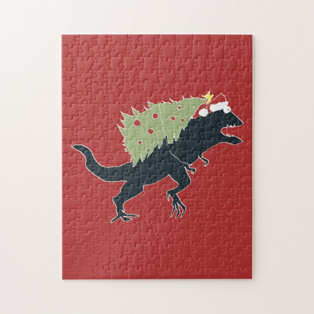 Quebra-cabeça Natal Dinossauro Divertido e Festivo (Vertical)