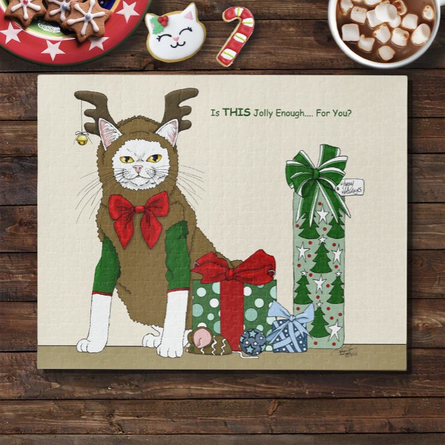 Quebra-cabeça Natal Divertido de Gato Branco (Criador carregado)