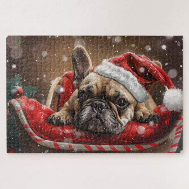Quebra-cabeça Natal Festivo do Bulldog Francês (Horizontal)