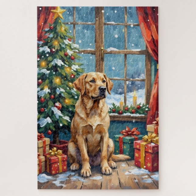 Quebra-cabeça Natal Labrador Embaixo da Árvore (Vertical)