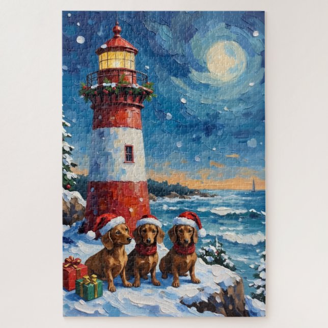 Quebra-cabeça Natal Luz do Dachshund Férias (Vertical)