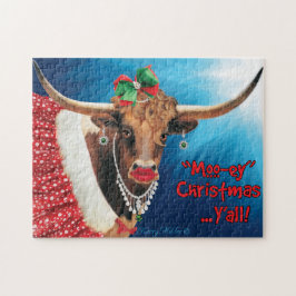 Quebra-cabeça Natal "MOO", Vaca Longhorn