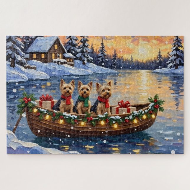 Quebra-cabeça Natal no barco com Yorkipoo (Horizontal)