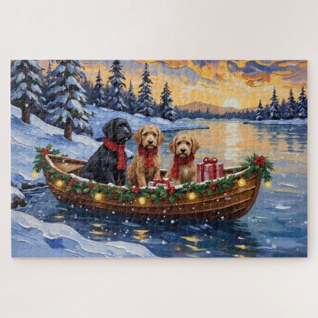 Quebra-cabeça Natal no Barco do Bernedoodle (Horizontal)