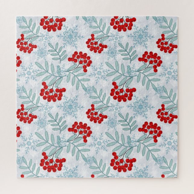 Quebra-cabeça Natal, Rowan, vermelho, branco, flocos de neve (Vertical)