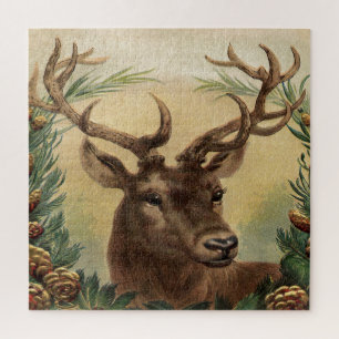 Quebra-cabeça Natal rústico da natureza do veado do fanfarrão