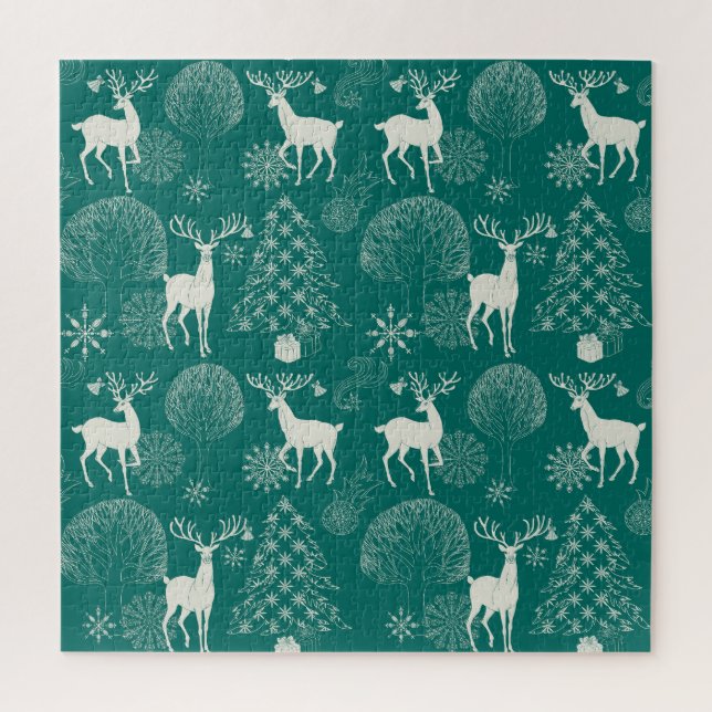 Quebra-cabeça Natal vermelho festivo, floresta de inverno. (Vertical)