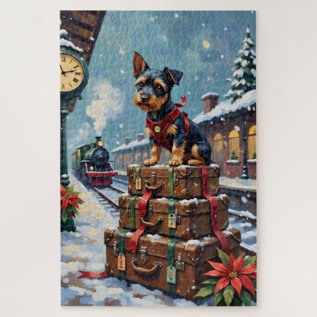 Quebra-cabeça Natal Viagem de Férias do Biewer Terrier (Vertical)