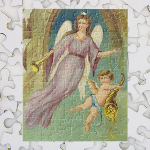 Quebra-cabeça Natal vintage, anjo do Victorian com querubim