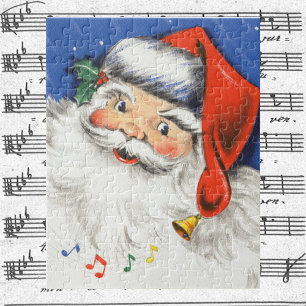 Quebra-cabeça Natal vintage, Papai Noel alegre com música
