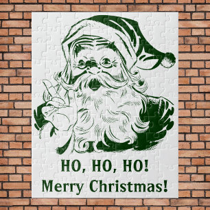 Quebra-cabeça Natal vintage, Papai Noel alegre retro, verde