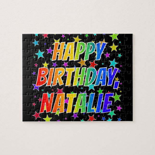 Quebra-cabeça "NATALIE" Primeiro Nome, Diversão "FELIZ ANIVERSÁR (Horizontal)