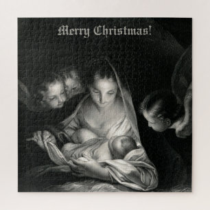 Quebra-cabeça Natividade Bebê Jesus Virgem Maria Anjos Preto Bra