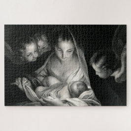Quebra-cabeça Natividade Bebê Jesus Virgem Maria Anjos Preto Bra