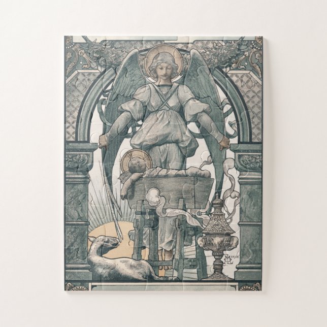 Quebra-cabeça Natividade Jesus Nascimento Natais vintages Anjos (Vertical)