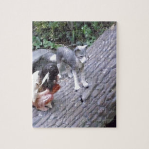 Quebra-cabeça Nativo Americano Indian Boy com imagem de Wolf