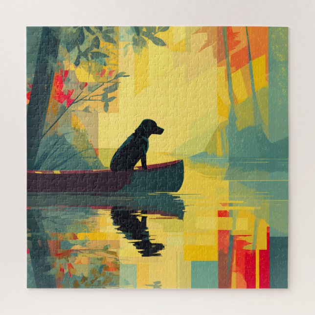 Quebra-cabeça Nature Minimalist Black Labrador Canoe (Vertical)