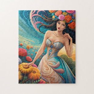 Quebra-cabeça Natureza Colorida Surreal com Mulher Cortada por F