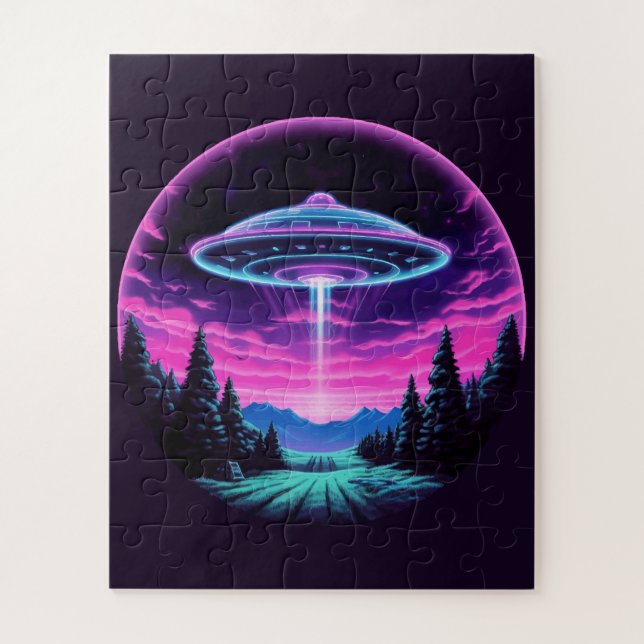 Quebra-cabeça Nave Espacial Alienígena Retro Futurista (Vertical)