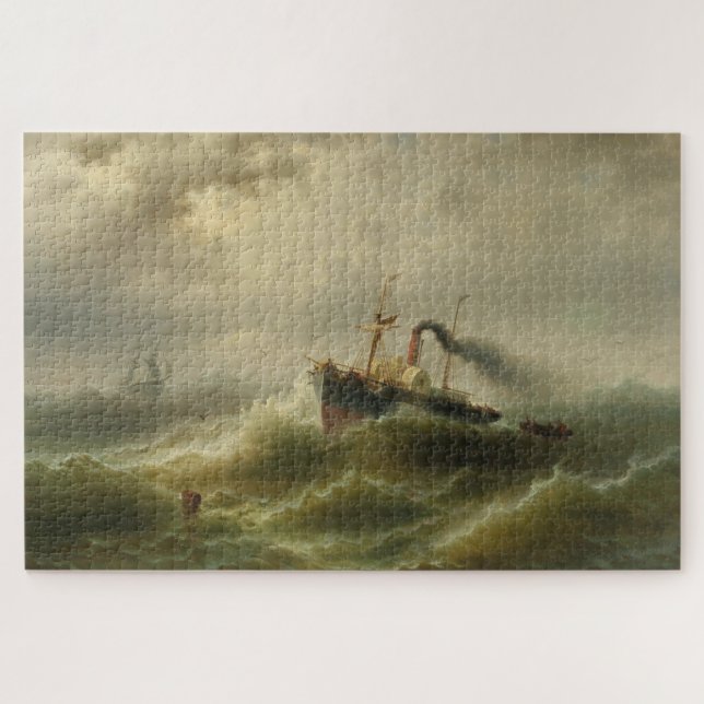 Quebra-cabeça Navio a vapor numa tempestade no mar do Norte (Horizontal)