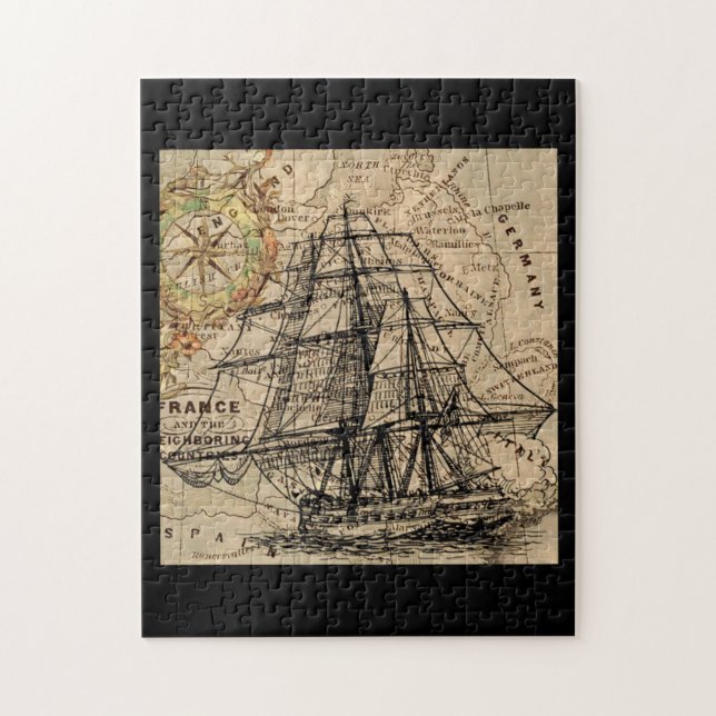Quebra-cabeça Navio Antigo e Mapa (Vertical)