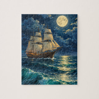 Quebra-cabeça Navio de Vela ao Luar Paisagem Marítima Náutica Vi