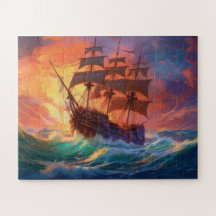 Navio De Velas Em Um Mar Tempestade