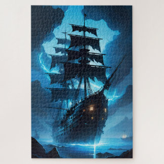 Quebra-cabeça navio fantasma, navio pirata, névoa, veleiro