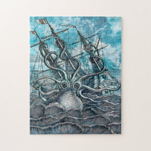 Quebra-cabeça Navio gigante Octopus Blue Sea Monster