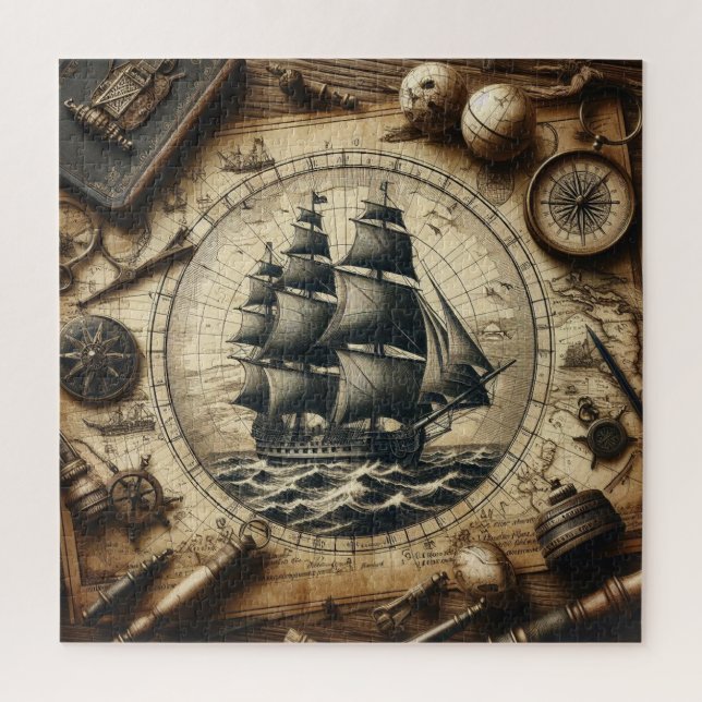 Quebra-cabeça Navio Pirata Antigo à Vela 4 (Vertical)