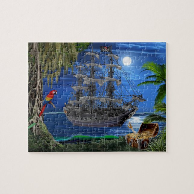 Quebra-cabeça Navio Pirata Místico ao Luar (Horizontal)