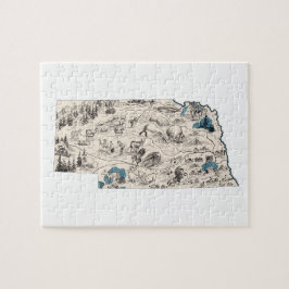 Quebra-cabeça Nebraska Shaped Cornhusker Vintage Picture Map