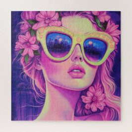 Quebra-cabeça Neon Dream Girl com óculos de sol florais