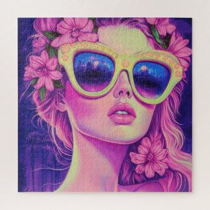 Quebra-cabeça Neon Dream Girl com óculos de sol florais