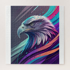 Quebra-cabeça Neon Eagle feroz - Cabeça Estilizada com Geometria
