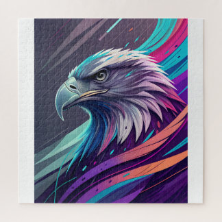 Quebra-cabeça Neon Eagle feroz - Cabeça Estilizada com Geometria