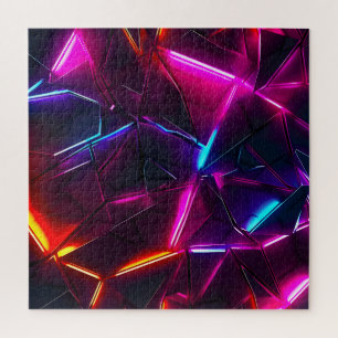 Quebra-cabeça Neon Geométrico Abstrato Futurista Ciberpunk