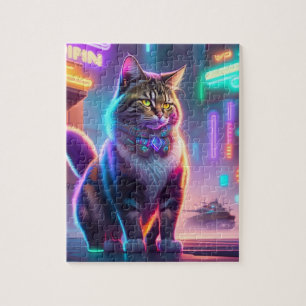 Quebra-cabeça Neon Lights Colorcista Cyberpunk Cat