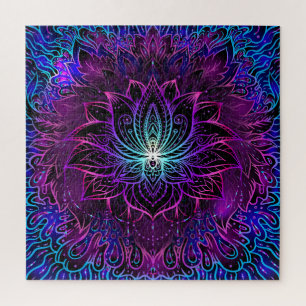 Quebra-cabeça Neon Lotus Flower Boho Impressão