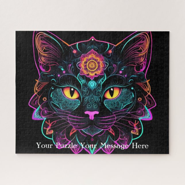 Quebra-cabeça Neon Mandala Cat (Horizontal)