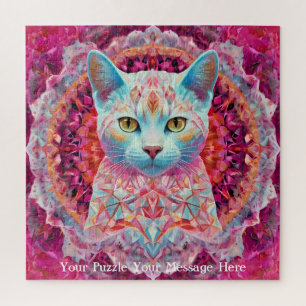 Quebra-cabeça Neon Mandala Cat Rosa