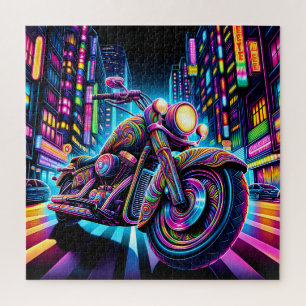 Quebra-cabeça Neon Motorcycle in the City