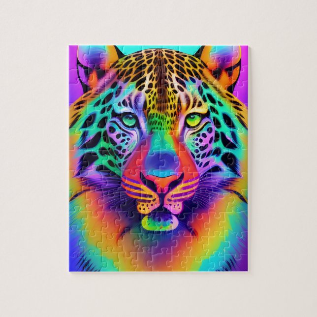 Quebra-cabeça Neon Rainbow Leopard (Vertical)