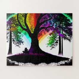 Quebra-cabeça Neon Rainbow Tree Silhouette Dream