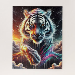 Quebra-cabeça Neon White Tiger da Noite e Dia