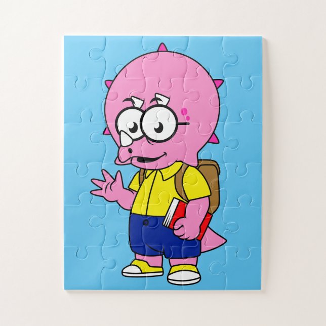 Quebra-cabeça Nerd Tricerátops Com Mochila E Livro De Texto. (Vertical)