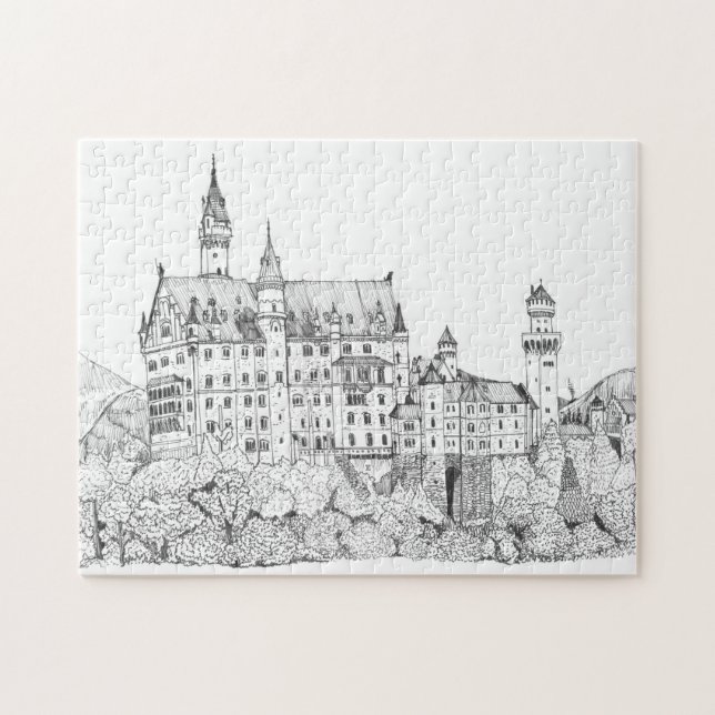 Quebra-cabeça Neuschwanstein Castle Alemanha Fine Line Art (Horizontal)