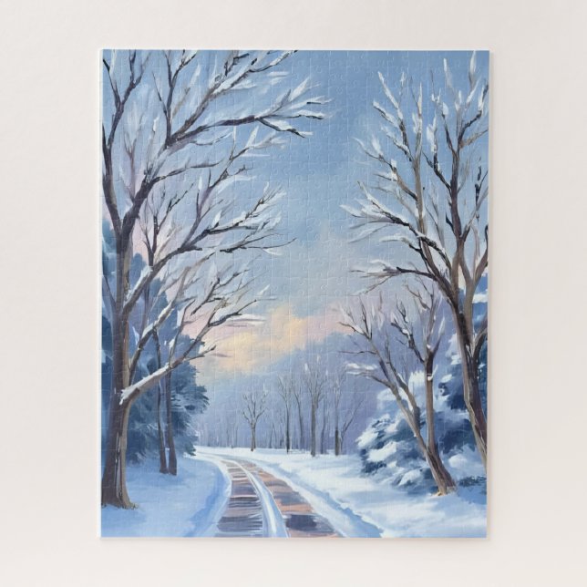 Quebra-cabeça Neve Fresca | Natureza em Aquarela de Estrada de I (Vertical)